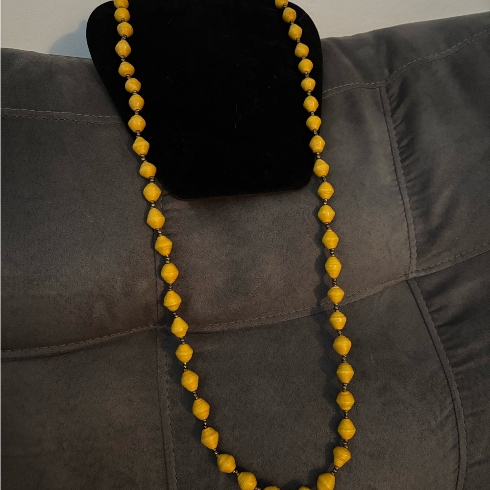 Elegant Yellow Beaded Necklace. New handmade in Rwanda